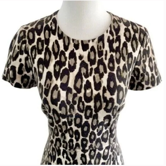 Kate Spade Short Sleeve Round Neck Autumn Leopard Knit Fit-Flare Dress Sz 2 - Picture 3 of 6